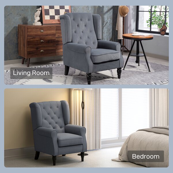 HOMCOM Wingback Accent Chair, Retro Upholstered Button Tufted Occasional Chair for Living Room and Bedroom, Grey Aosom UK