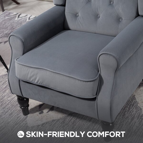 HOMCOM Wingback Accent Chair, Retro Upholstered Button Tufted Occasional Chair for Living Room and Bedroom, Grey Aosom UK