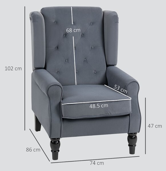 HOMCOM Wingback Accent Chair, Retro Upholstered Button Tufted Occasional Chair for Living Room and Bedroom, Grey Aosom UK