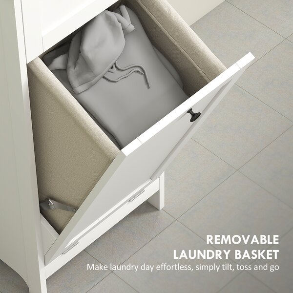 HOMCOM Tall Bathroom Cabinet with Tilt-Out Laundry Basket - White