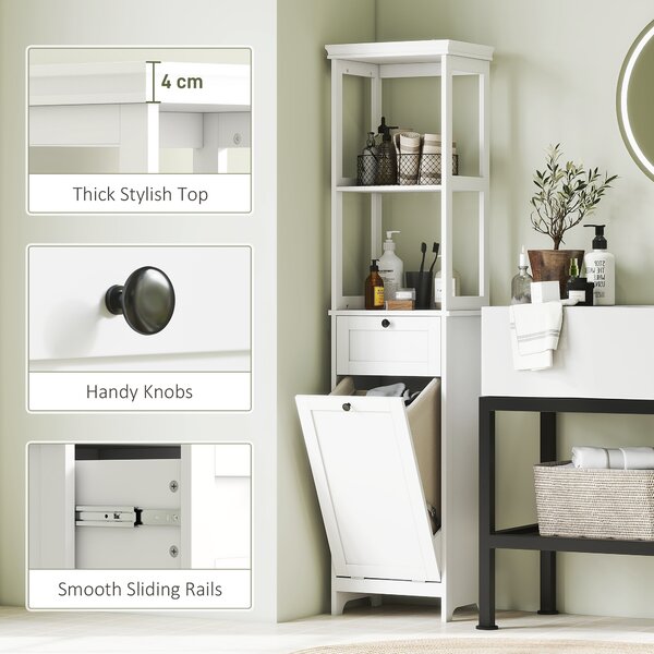 HOMCOM Tall Bathroom Cabinet with Tilt-Out Laundry Basket - White