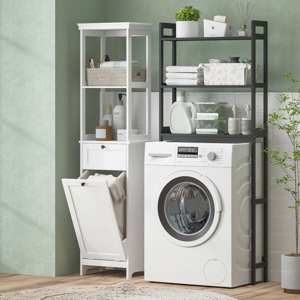 HOMCOM Tall Bathroom Cabinet with Tilt-Out Laundry Basket - White
