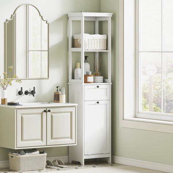 HOMCOM Tall Bathroom Cabinet with Tilt-Out Laundry Basket - White