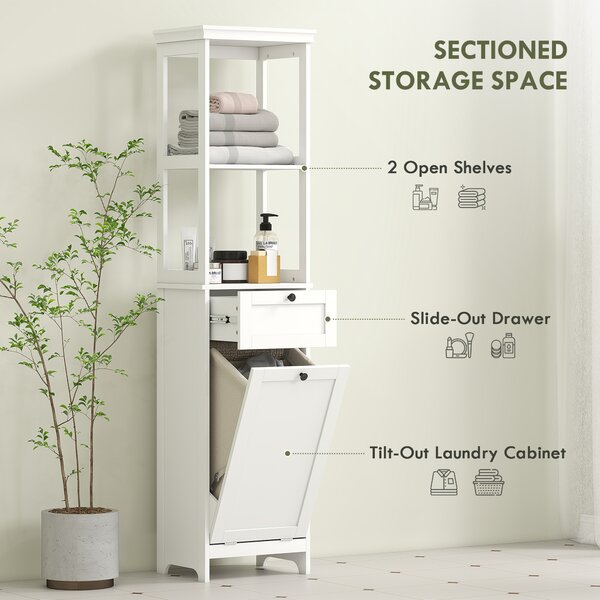HOMCOM Tall Bathroom Cabinet with Tilt-Out Laundry Basket - White