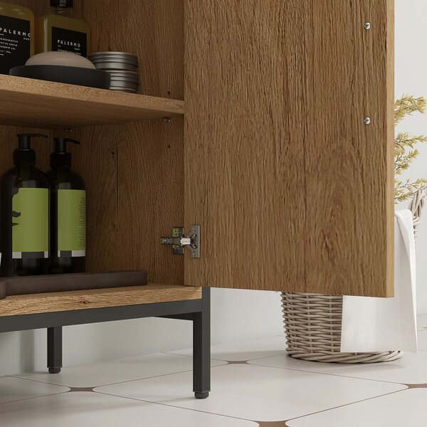HOMCOM Bathroom Vanity Unit, Under Sink Storage Cabinet with 2 Doors, Adjustable Shelf for Basin without or with Pedestal, Oak