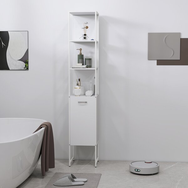 HOMCOM Tall Bathroom Cabinet with Open Shelves and Adjustable Shelf - White