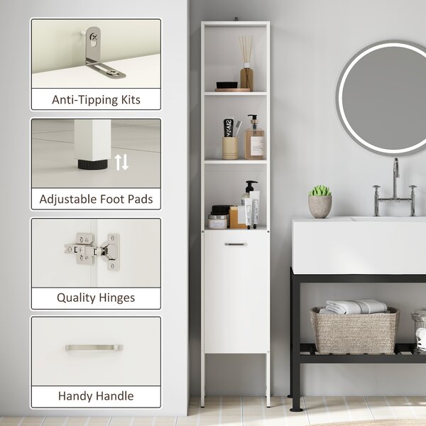 HOMCOM Tall Bathroom Cabinet with Open Shelves and Adjustable Shelf - White