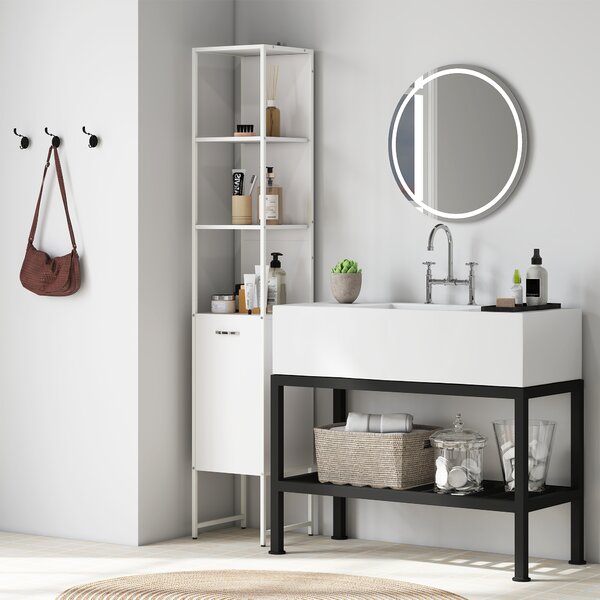 HOMCOM Tall Bathroom Cabinet with Open Shelves and Adjustable Shelf - White