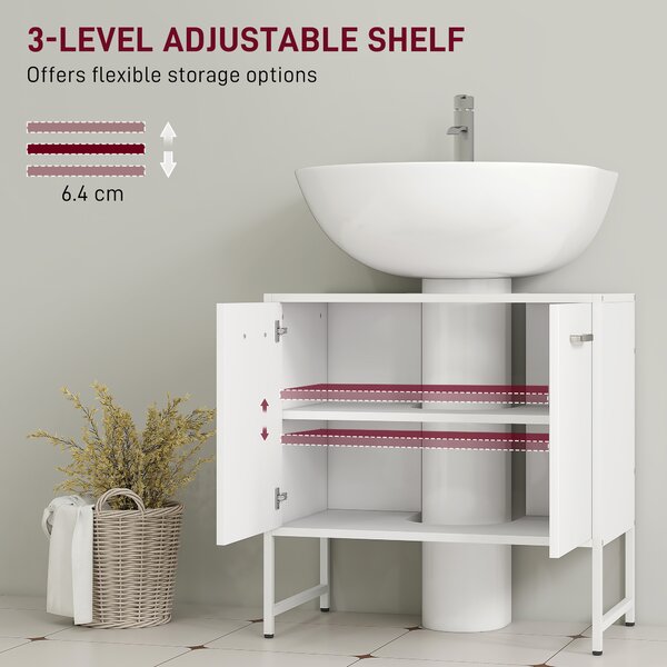 HOMCOM Bathroom Vanity Unit, Under Sink Storage Cabinet with Soft-Close Doors for Basin without or with Pedestal, White