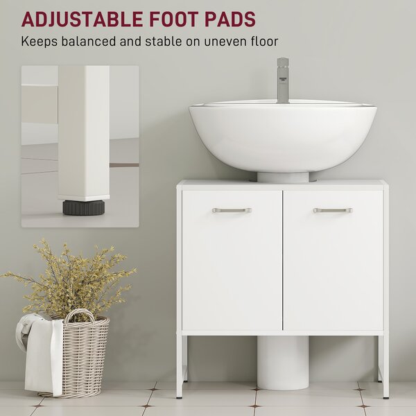 HOMCOM Bathroom Vanity Unit, Under Sink Storage Cabinet with Soft-Close Doors for Basin without or with Pedestal, White