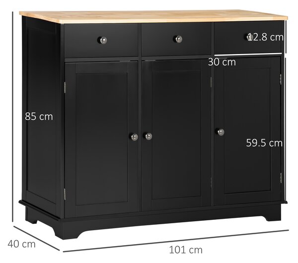 HOMCOM Sideboard with Rubberwood Top and Adjustable Shelves for Dining Room, Kitchen - Black