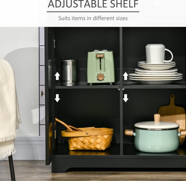 HOMCOM Sideboard with Rubberwood Top and Adjustable Shelves for Dining Room, Kitchen - Black