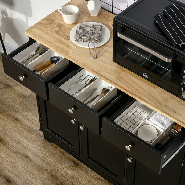 HOMCOM Sideboard with Rubberwood Top and Adjustable Shelves for Dining Room, Kitchen - Black