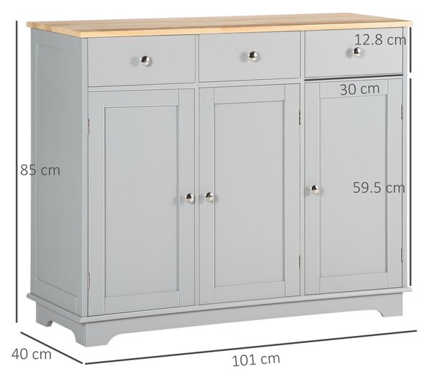 HOMCOM Sideboard with Rubberwood Top and Independent Storage Shelves - Grey