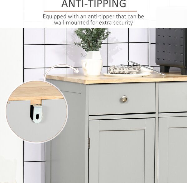 HOMCOM Sideboard with Rubberwood Top and Independent Storage Shelves - Grey