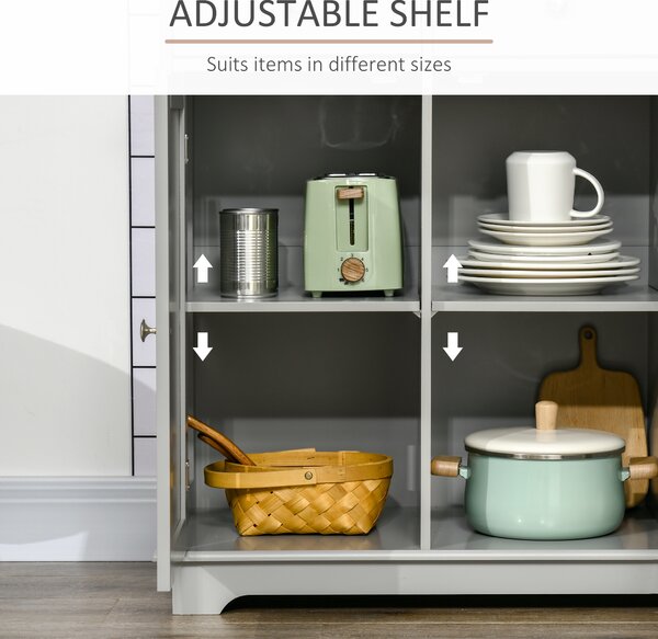 HOMCOM Sideboard with Rubberwood Top and Independent Storage Shelves - Grey