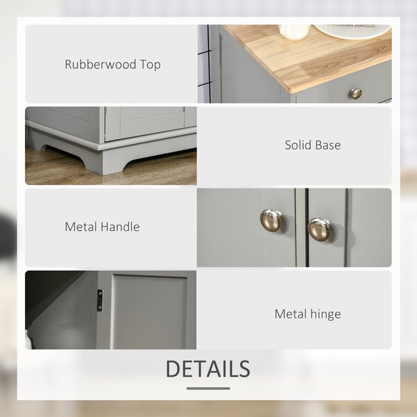 HOMCOM Sideboard with Rubberwood Top and Independent Storage Shelves - Grey