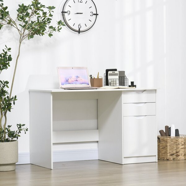 HOMCOM High Gloss Computer Desk with Drawers, Modern Writing Workstation with Storage Cabinet, PC Study Table for, Office, Study, White Aosom UK