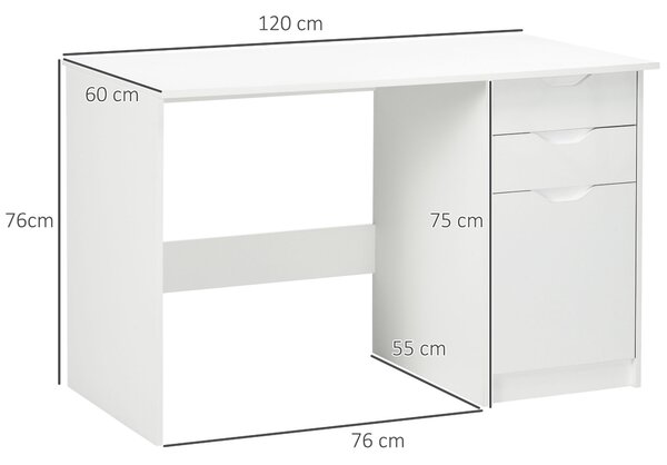HOMCOM High Gloss Computer Desk with Drawers, Modern Writing Workstation with Storage Cabinet, PC Study Table for, Office, Study, White Aosom UK