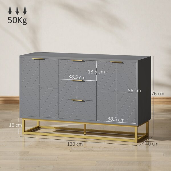 HOMCOM Modern Storage Cabinet Freestanding Cupboard with 3 Drawers for Dining Room, Living Room, Grey Aosom UK