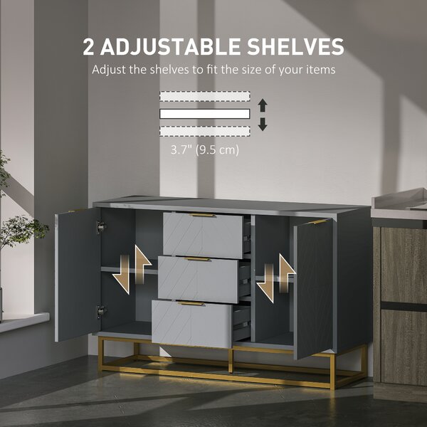 HOMCOM Modern Storage Cabinet Freestanding Cupboard with 3 Drawers for Dining Room, Living Room, Grey Aosom UK