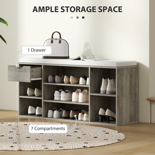 HOMCOM Shoe Storage Bench with Cushion - Grey