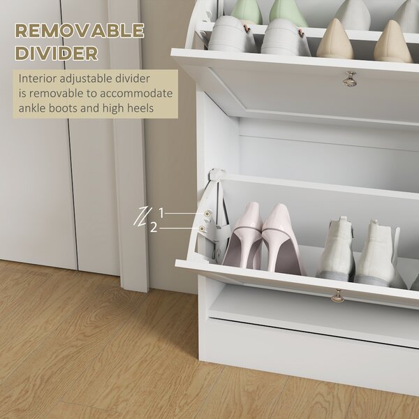HOMCOM Narrow Shoe Cabinet with 2 Flip Drawers and Adjustable Shelves - White