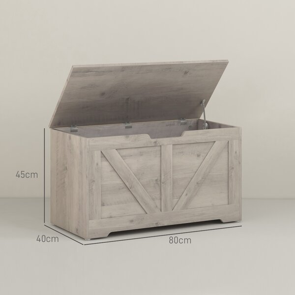 HOMCOM 100L Home Storage Box, with Safety Hinges - White Wood-Effect Aosom UK