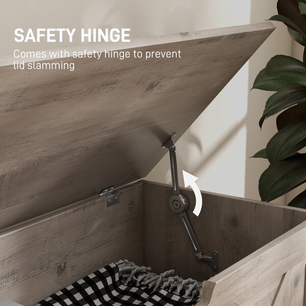 HOMCOM 100L Home Storage Box, with Safety Hinges - White Wood-Effect Aosom UK