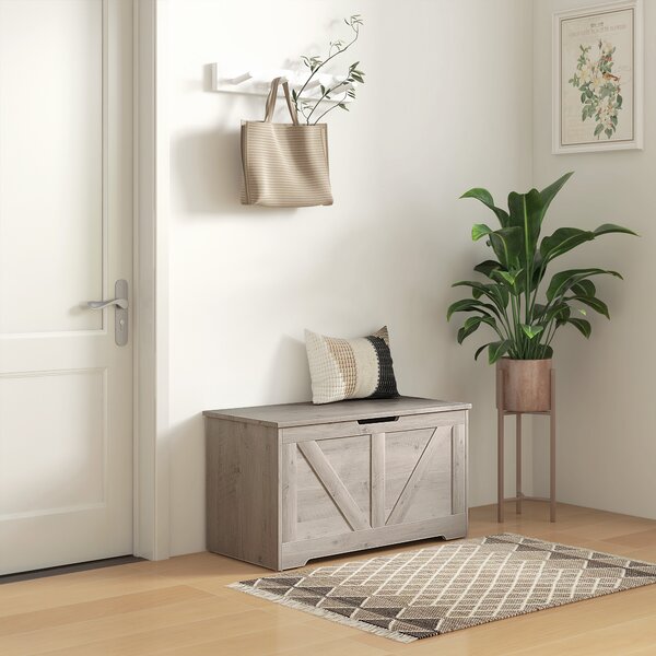 HOMCOM 100L Home Storage Box, with Safety Hinges - White Wood-Effect Aosom UK