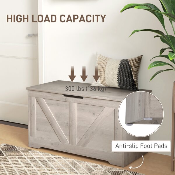 HOMCOM 100L Home Storage Box, with Safety Hinges - White Wood-Effect Aosom UK