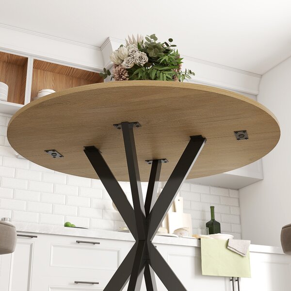 HOMCOM 80cm Industrial Round Dining Table - Oak