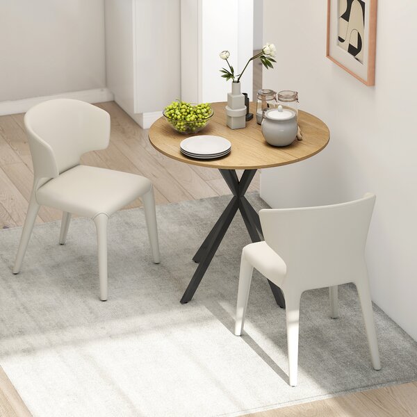 HOMCOM 80cm Industrial Round Dining Table - Oak