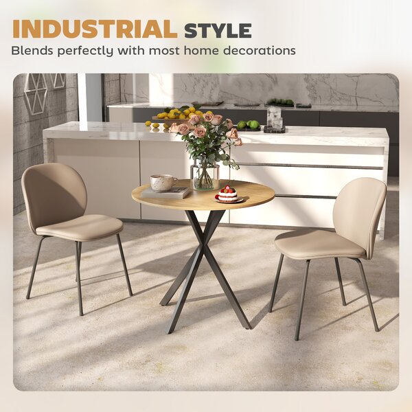 HOMCOM 80cm Industrial Round Dining Table - Oak