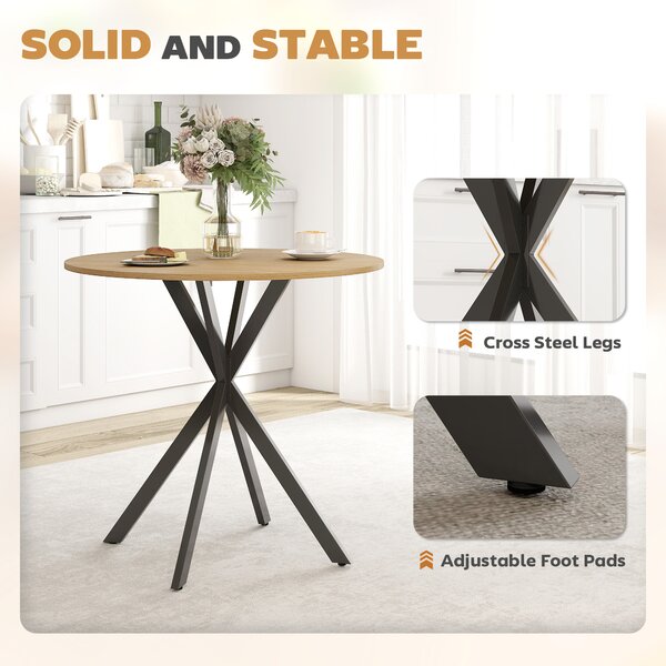 HOMCOM 80cm Industrial Round Dining Table - Oak