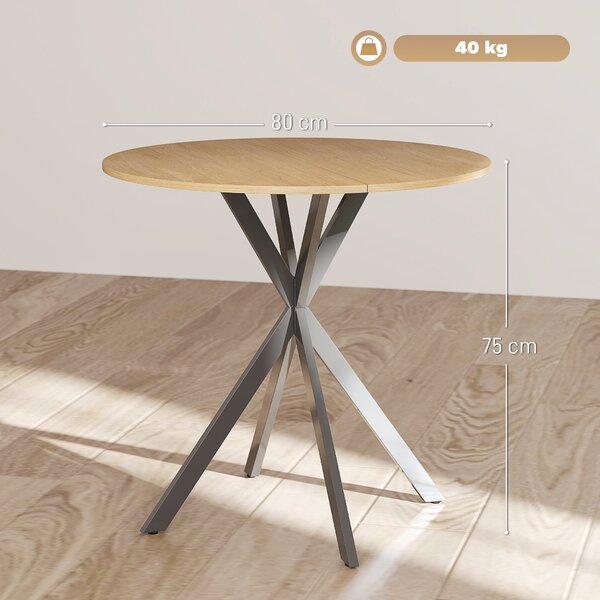 HOMCOM 80cm Industrial Round Dining Table - Oak