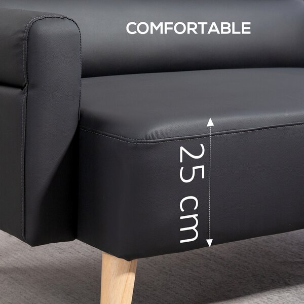 HOMCOM Small Faux Leather 2 Seater Sofa Settee - Black