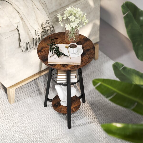 HOMCOM Small Round Side Table with 3 Storage Shelves, Modern End Table for Living Room or Bedroom, Rustic Brown Aosom UK