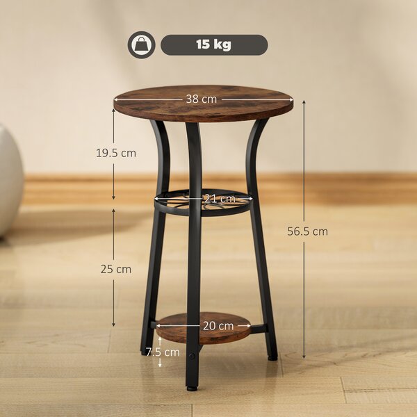 HOMCOM Small Round Side Table with 3 Storage Shelves, Modern End Table for Living Room or Bedroom, Rustic Brown Aosom UK