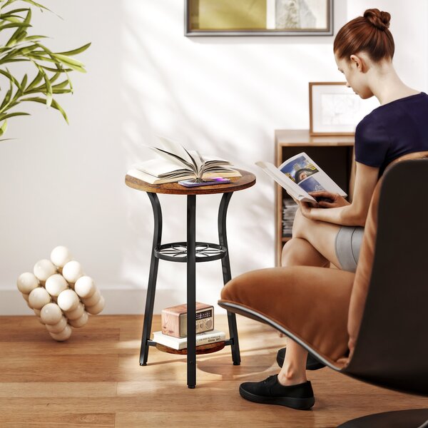 HOMCOM Small Round Side Table with 3 Storage Shelves, Modern End Table for Living Room or Bedroom, Rustic Brown Aosom UK
