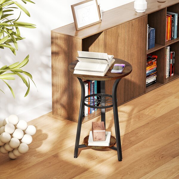 HOMCOM Small Round Side Table with 3 Storage Shelves, Modern End Table for Living Room or Bedroom, Rustic Brown Aosom UK