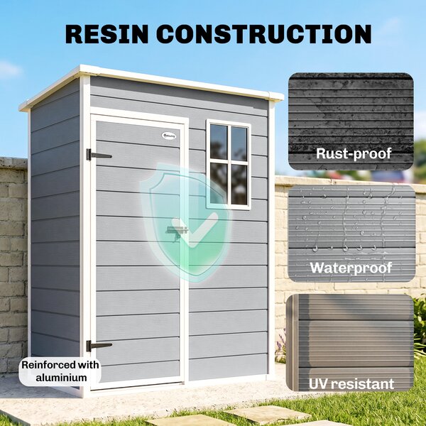Outsunny 5x3 Storage Shed, Garden Shed Lockable Door With Window and Vent for Outdoor Storage, Grey Aosom UK