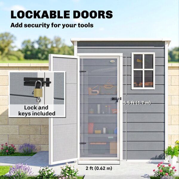 Outsunny 5x3 Storage Shed, Garden Shed Lockable Door With Window and Vent for Outdoor Storage, Grey Aosom UK