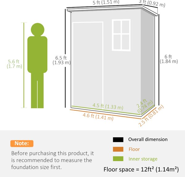 Outsunny 5x3 Storage Shed, Garden Shed Lockable Door With Window and Vent for Outdoor Storage, Grey Aosom UK