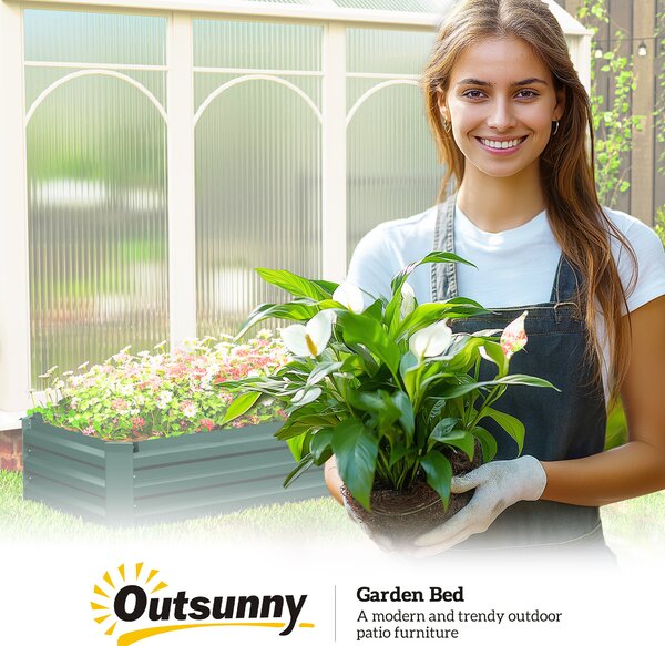 Outsunny 60 x 240cm Galvanised Steel Planter, with Open Bottom