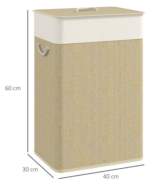 HOMCOM Bamboo Laundry Basket with Lid, 72L Laundry Hamper with Rope Handles, Washing Basket with Removable Washable Liner Bag for Bathroom, Bedroom, Nature Wood Finish