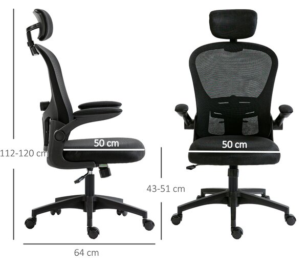 Vinsetto Multi-Adjustable Office Chair, with Lumbar Support, Headrest and Mesh Back - Black