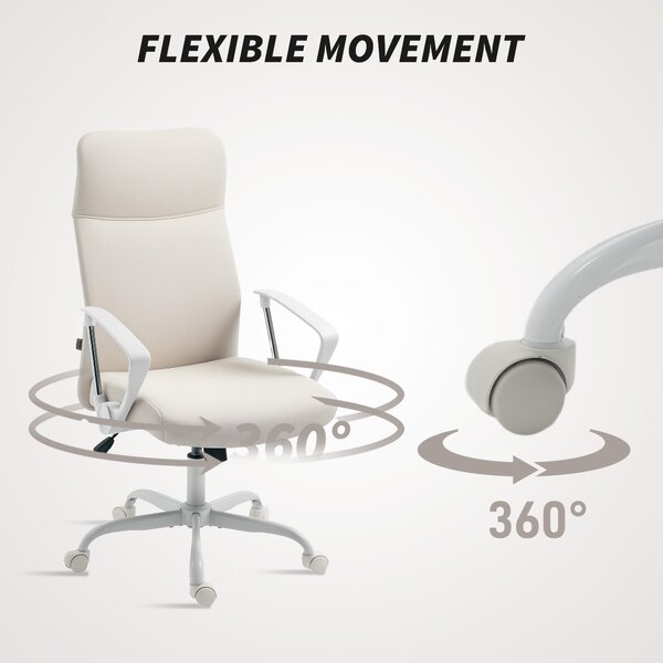 HOMCOM Fabric High Back Office Chair - Cream White