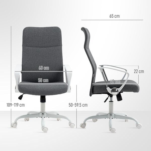 HOMCOM Fabric High Back Office Chair with Adjustable Height, Scratch-Resistant Treatment, Grey Aosom UK