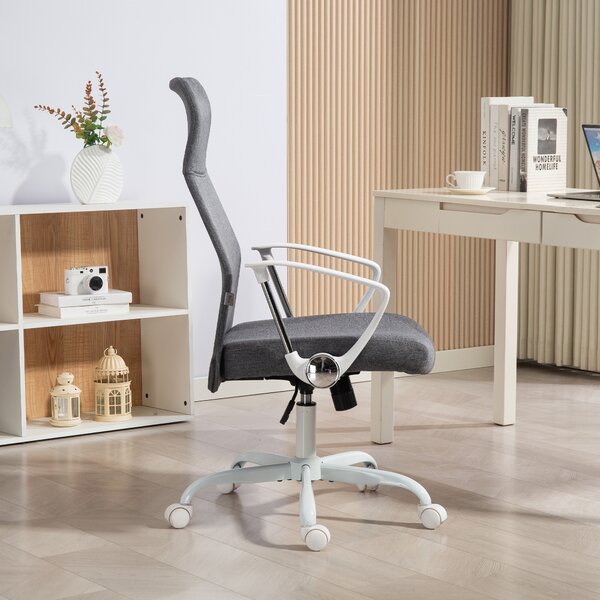 HOMCOM Fabric High Back Office Chair with Adjustable Height, Scratch-Resistant Treatment, Grey Aosom UK
